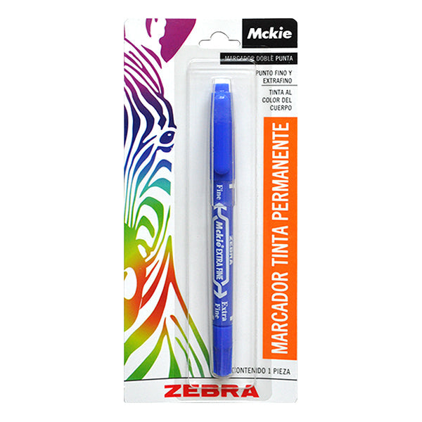 MARCADOR PERMANENTE MCKIE EXTRA FINO AZUL DOBLE PUNTA 1 PZ 4011 ZEBRA