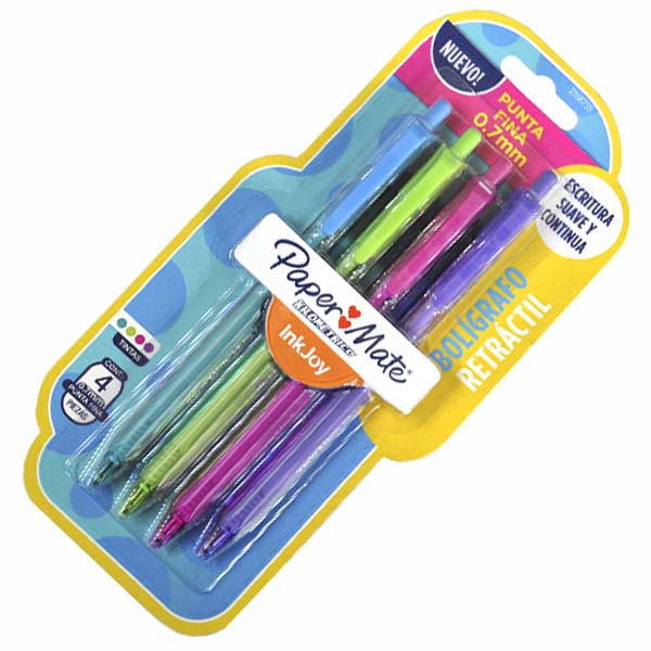 PLUMA RETRACTIL KILOMETRICO COLORES SURTIDOS 4 PZ FINO NEWELL BEROL MNK