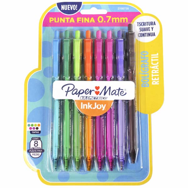 PLUMA RETRACTIL KILOMETRICO COLORES SURTIDOS 8 PZ FINO NEWELL BEROL MNK