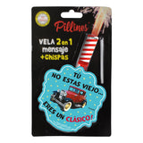 VELA PASTEL PILLINES 2 EN 1 MENSAJE + CHISPAS LA COLMENA