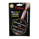 VELA PASTEL PILLINES 2 EN 1 MENSAJE + CHISPAS LA COLMENA