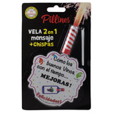 VELA PASTEL PILLINES 2 EN 1 MENSAJE + CHISPAS LA COLMENA