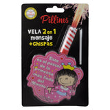 VELA PASTEL PILLINES 2 EN 1 MENSAJE + CHISPAS LA COLMENA