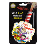 VELA PASTEL PILLINES 2 EN 1 MENSAJE + CHISPAS LA COLMENA