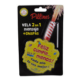 VELA PASTEL PILLINES 2 EN 1 MENSAJE + CHISPAS LA COLMENA