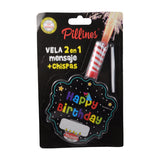 VELA PASTEL PILLINES 2 EN 1 MENSAJE + CHISPAS LA COLMENA