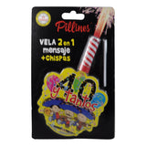 VELA PASTEL PILLINES 2 EN 1 MENSAJE + CHISPAS LA COLMENA