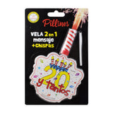 VELA PASTEL PILLINES 2 EN 1 MENSAJE + CHISPAS LA COLMENA