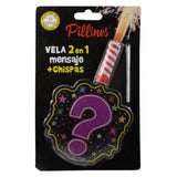 VELA PASTEL PILLINES 2 EN 1 MENSAJE + CHISPAS LA COLMENA