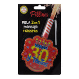 VELA PASTEL PILLINES 2 EN 1 MENSAJE + CHISPAS LA COLMENA