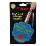 VELA PASTEL PILLINES 2 EN 1 MENSAJE + CHISPAS LA COLMENA