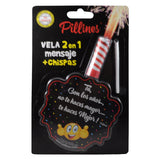 VELA PASTEL PILLINES 2 EN 1 MENSAJE + CHISPAS LA COLMENA