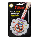 VELA PASTEL PILLINES 2 EN 1 MENSAJE + CHISPAS LA COLMENA