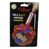 VELA PASTEL PILLINES 2 EN 1 MENSAJE + CHISPAS LA COLMENA