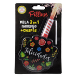 VELA PASTEL PILLINES 2 EN 1 MENSAJE + CHISPAS LA COLMENA