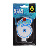 VELA PASTEL CUPCKAE NUM 6 AZUL FABRICAS SELECTAS