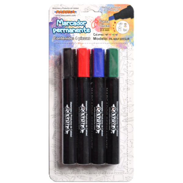 MARCADOR PERMANENTE  PUNTA PINCEL 4 PZS  PASCUA