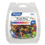 PUSH PINS COLORES TRANSPARENTES 100 PZ 208 BAZIC